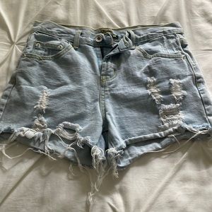 Distressed denim shorts